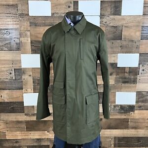 BLDWN Decker Olive Coat Mens Sz Large Zip Up Snap Stretch Woven Twill Overcoat