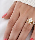 V Shape Band Kite Shape Sterling Silver Moissanite Engagement Ring Set For Her