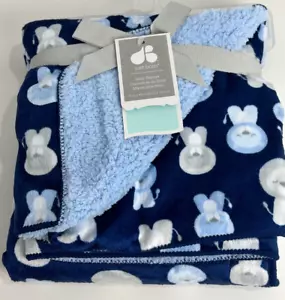 Neu mit Etikett Just Born Kohl's marineblau hellbraun grau Löwe Velour Sherpa Babydecke - Bild 1 von 6