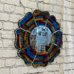 Rainbow Black Flower Mosaic Tile Wall Mirror 40cm x 40cm 16 Inches Handmade New - Picture 1 of 9