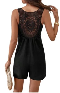 Solid Medium Rise Sleeveless Romper Classic Fashion Black Beautiful, Size Large - Picture 1 of 4