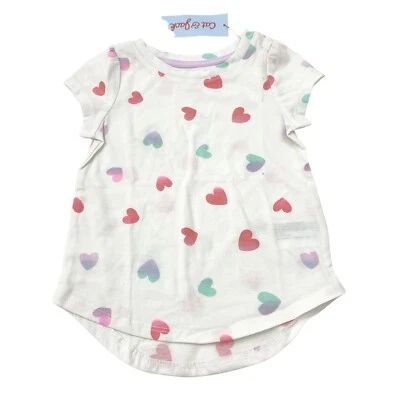 Camiseta Cat & Jack para niñas pequeñas talla 2T manga corta estampado de corazones crema nueva con etiquetas Foto 1 de 4