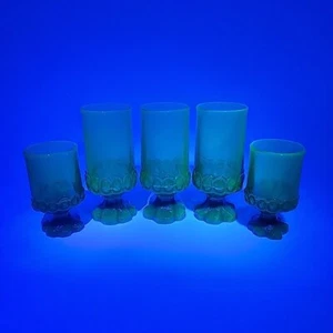 x5 Vintage Tiffin Franciscan Madeira Citron Green Uranium Glass Goblets - Picture 1 of 7