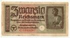 Nazi Germany 20 Reichsmark Banknotes WWII С-5341067 LAMINATED