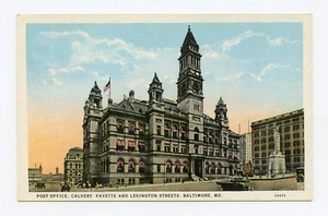 Post Office, Calvert, Fayette and Lexington Streets Baltimore, MD Color Postcard - Picture 1 of 2