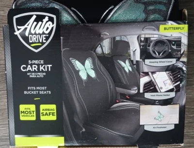 Nuevo kit de 5 fundas de asiento de coche con mariposa negra y azul de 5 piezas de conducción automática visera Foto 1 de 4