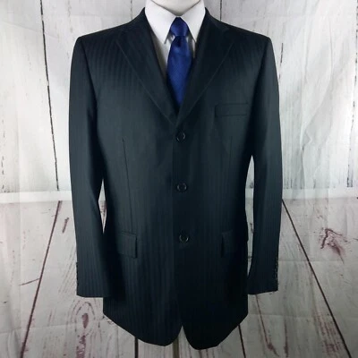 J. Ferrar 42R 3 Button Black Striped Suit Jacket - Image 1 of 4