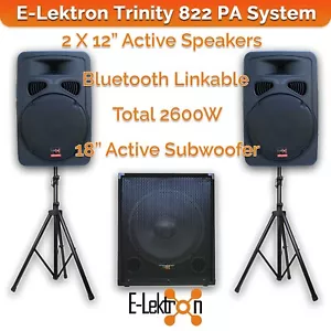 E-Lektron Trinity 822 2600W Bluetooth PA Speaker System 2X12" + 18" Sub Stands - Picture 1 of 14