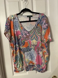 Womans Ralph Lauren Short Sleeve Cotton T Shirt Top Blouse Size 1X NWT - Picture 1 of 2