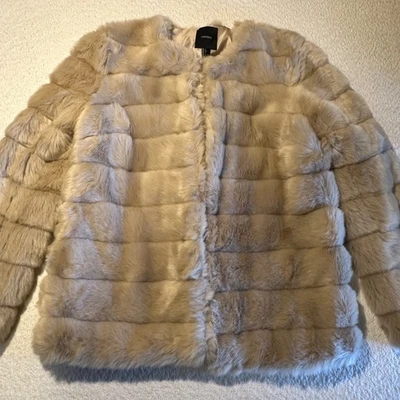 Forever 21 Faux Fur Jacket Coat Women's L in Beige Open Front - Image 1 of 4