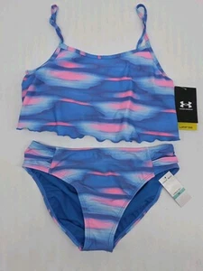 NWT Under Armour Girls 2 Piece Set Viral Blue Bikini Swimsuit Size 16 UPF 50 - Picture 1 of 11