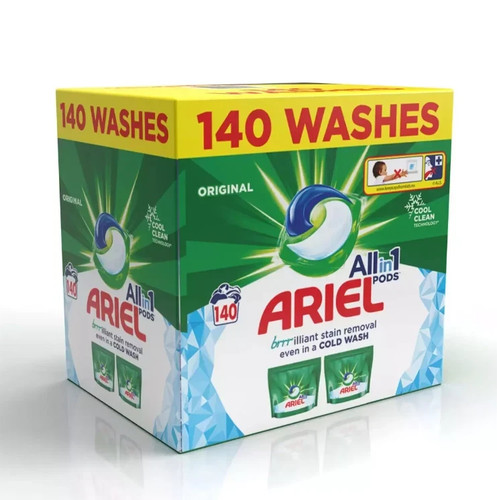 ARIEL ALL-IN-1 LAUNDRY PODS | 70 & 140 WASHES FAMILY PACK, DEEP CLEAN ...