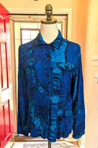 Chico's Damen Gr. 1 100 % Viskose gewebt elektrisch blau Sonnenjacke - Bild 1 von 7