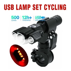 LED Bicycle Lamp Set Cycling USB Rechargeable Headlight Bike 3 Head Light Front - Picture 1 of 13