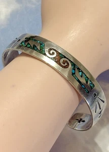 21 g Navajo signiert Sterlingsilber Wind & Regen Türkis Koralle Armreif Armband 6,5 Zoll - Bild 1 von 4