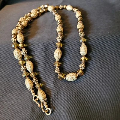 Handmade Czek Republic Glass Beaded Necklace/Amber/Leopard 32 inches Long - Image 1 of 4