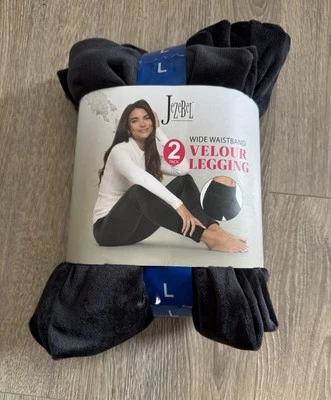 Jezebel 2 Pack Wide Waistband  Black Velour Legging Size Large UK 14-16 New - Image 1 of 2