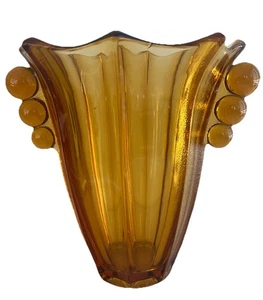 Czechoslovakia Glass Vase Art Deco Balls Spheres Orbs Amber  Vintage - Picture 1 of 11
