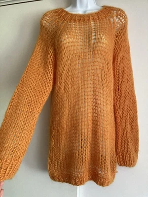 Maiami Basic Orange Mohair Blend Handmade Open Knitted Chunky Sweater, Sz M/L - Image 1 of 4