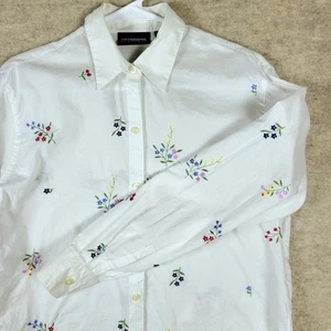 Vintage Liz Claiborne Embroidered Flowers SM Button Down Shirt Long Sleeve White - Picture 1 of 10