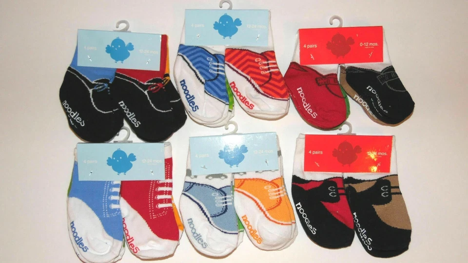 Trompeta Fideos Bebé/Niño Pequeño Calcetines Newbaby Niños Calcetines 4 Pares Nuevos con Etiquetas Foto 1 de 1