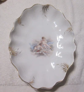 Antique Bavaria Germany Zeh Scherzer Cherubs Oval Bowl Rare Blue Tree Deer Mark - Picture 1 of 8