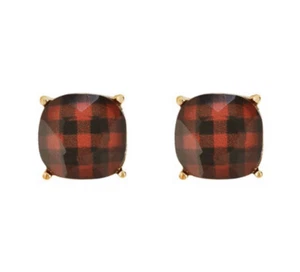 NWT Buffalo Check Black Red Stud Earrings Fashion Jewelry ~ Statement Earrings - Picture 1 of 1