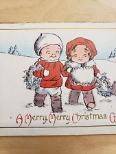 Antique Christmas kewpie kids  Postcard  stamped used 1914 (pc12)