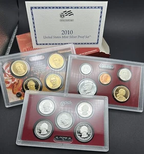 US Mint 2010 Silver Proof Sets, 14 Coins, w/2010 Presidential Proofs, Box, & COA - Picture 1 of 9