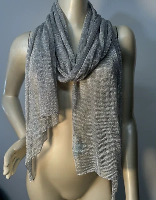 Betsy Johnson Scarf Shiny Silver Metallic 20"X80" Shawl knit wrap Bin-Z - Image 1 of 4