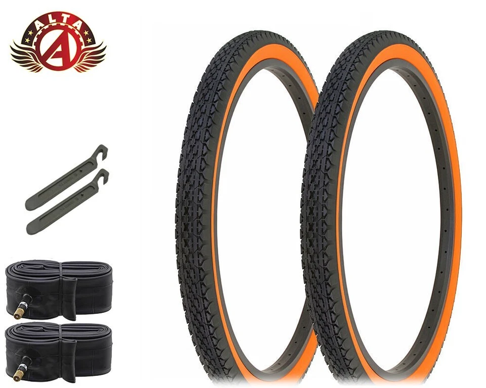 Neumático de bicicleta ALTA 26" x 2,125" negro/naranja (2) neumáticos, tubos y palanca de palanca diamante Foto 1 de 1