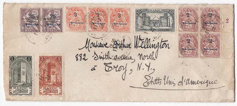 Morocco 1922 Neat cover to USA franked with 12x French Morocco incl 9 ovpts Cover