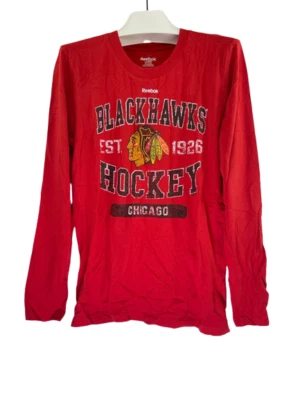 Reebok Youth Chicago Blackhawks Heritage Distress L/S T-shirt-Red, Medium 10/12 - Image 1 of 4