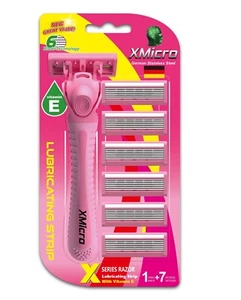 XMicro® Pink Razors For Women, 1 Razor, 7 Blade Refills With German Steel Vita E - Picture 1 of 9
