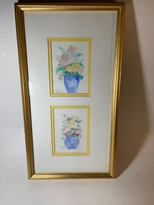 Custom framed and matted floral watercolor signed J. Louis Tholance, 17"x9" - Picture 1 of 5