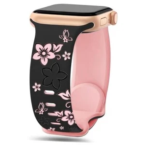 Floral Engraved Silicone Band for Women 38/40/41/42mm(S10) A1 Black/Pink - Picture 1 of 7