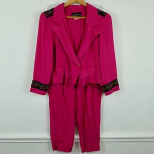 FLAWS VTG 80s 90s Leger Petite Pink Suit Blazer Pants Double Breasted Floral S - Picture 1 of 12