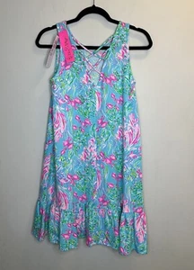 Lilly Pulitzer Kristen Flounce Dress Amalfi Blue Best Fishes Size XS New - Picture 1 of 8