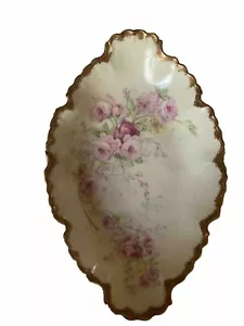 Limoges France Pink Rose Flower Soap Trinket Dish Hand Painted Gold Trim Oval 8” - Picture 1 of 5