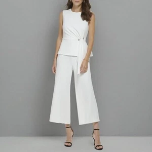 DKNY Women's Knit Crepe Peplum Jumpsuit, Ivy, 10 - Picture 1 of 6