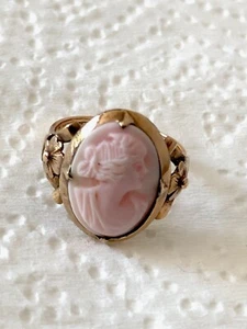 Antique Chinese 14ct Gold Angel Skin Coral Cameo Ring Full Hallmarks 1920s R314 - Picture 1 of 16