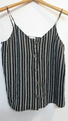 Maurices Shirt Womens Medium Black Striped Tank Top Button Up Festival Boho Top - Image 1 of 4