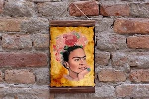 Frida Kahlo The Great Artist Brush Paint Portrait Wood Framed Canvas Print - Picture 1 of 9