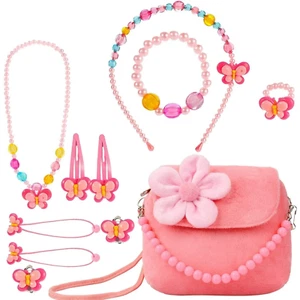 Yansion Gioielli Peluche Borsa a Mano Collana Bracciale Anello Fermagli per Capelli Set, Rosa - Foto 1 di 2