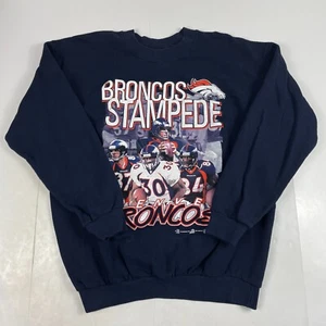 VINTAGE Denver Broncos Football Sweatshirt Mens Large Blue Stampede Pullover NFL - Picture 1 of 14