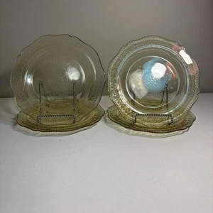 Patrician Spoke Depression Glass Plates 9 Inch Set Of 4 Yellow Amber - Picture 1 of 3