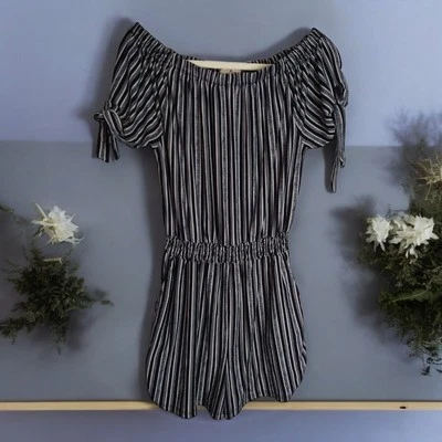 Женский комбинезон Derek Heart с открытыми плечами в черную полоску с разрезными рукавами и карманами размер XL - Изображение 1 из 4