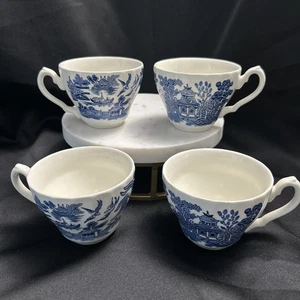 (4pcs) Vintage Churchill Blue Willow Tea Cups - Embossed Churchill England - Picture 1 of 10