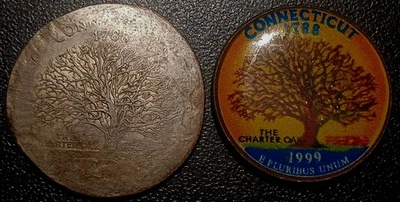1999 P Connecticut State Quarter Error Coin Obverse And Reverse Unique Colorized - Image 1 of 2