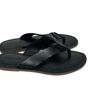 new Madewell The Boardwalk Chunky Thong Sandal Size 9 Black Leather Flip Flops - Picture 1 of 6